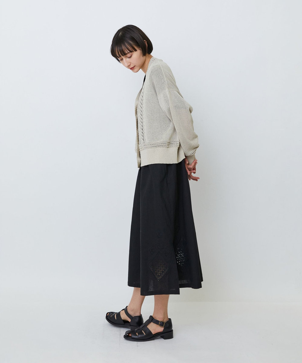 LOISIR エステル和紙透かし柄カーディガン ベージュ
