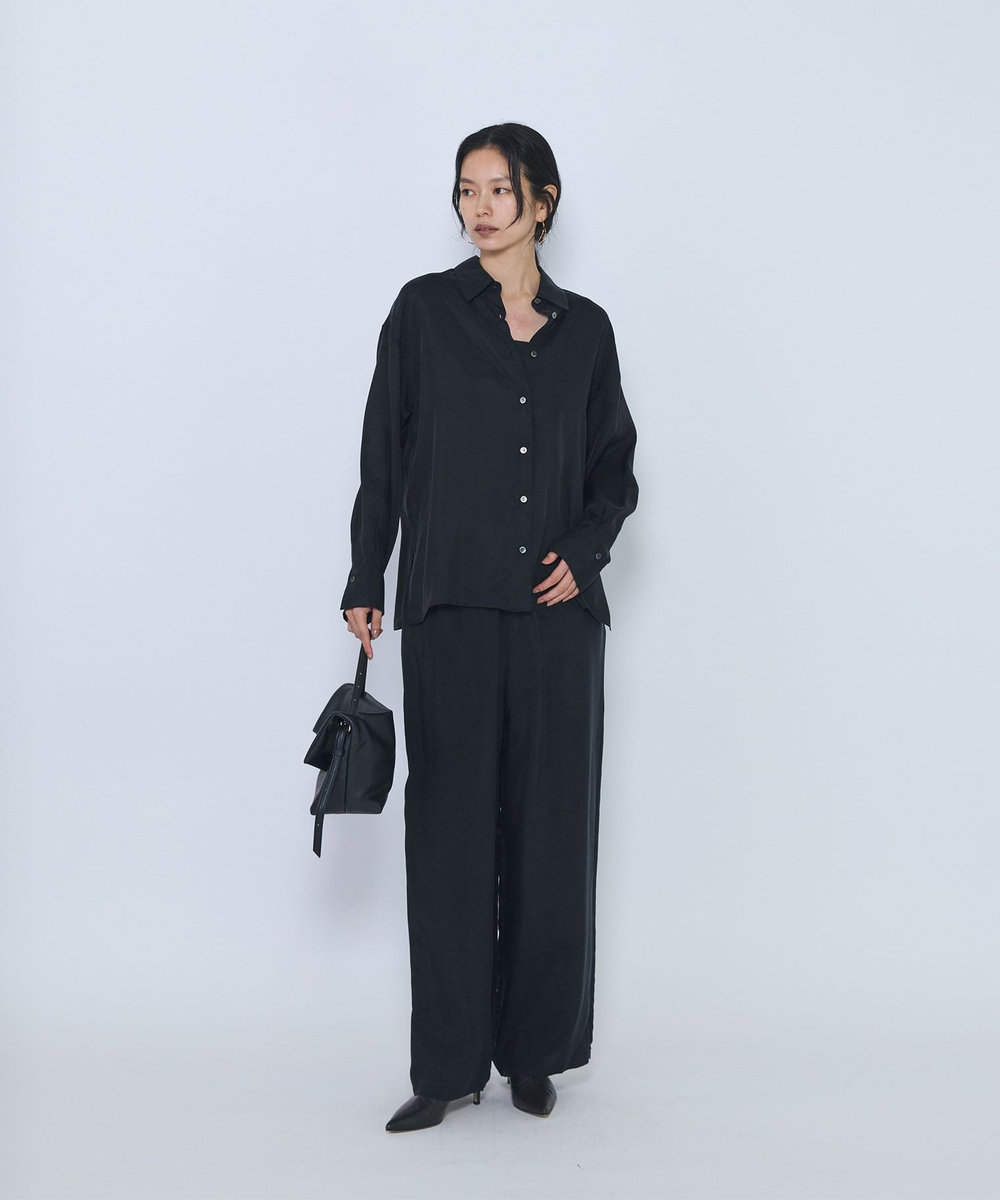 1er Arrondissement キュプラフィブリルレギュラーカラーシャツ ブラック