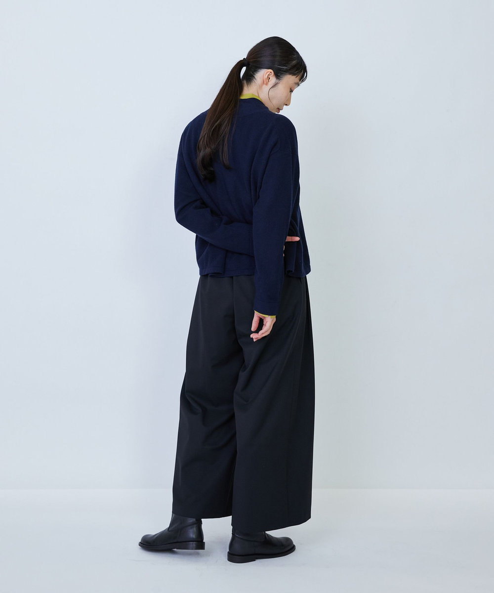 LOISIR ウール天竺ダブル釦カーディガン ネイビー
