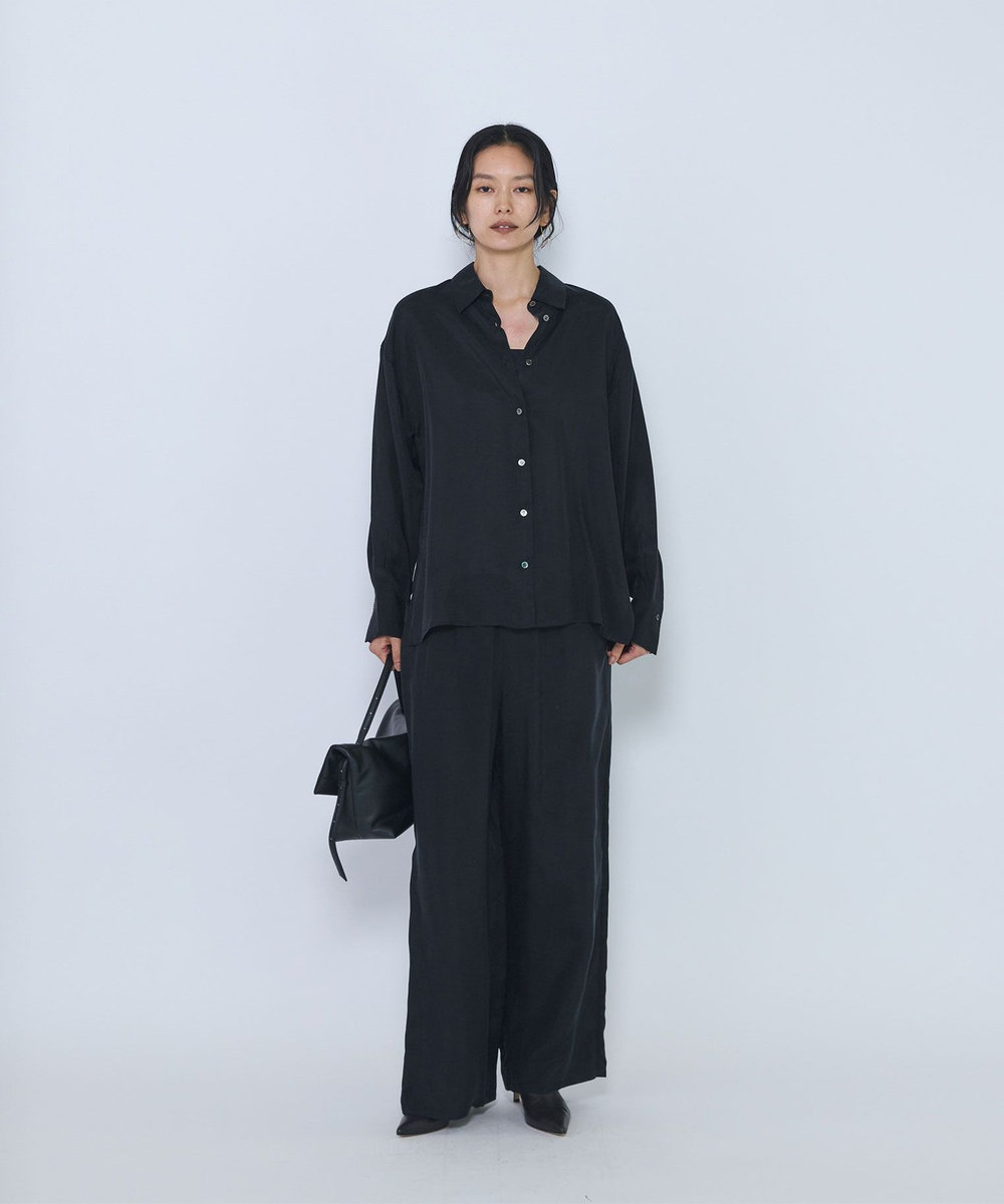 1er Arrondissement キュプラフィブリルレギュラーカラーシャツ ブラック