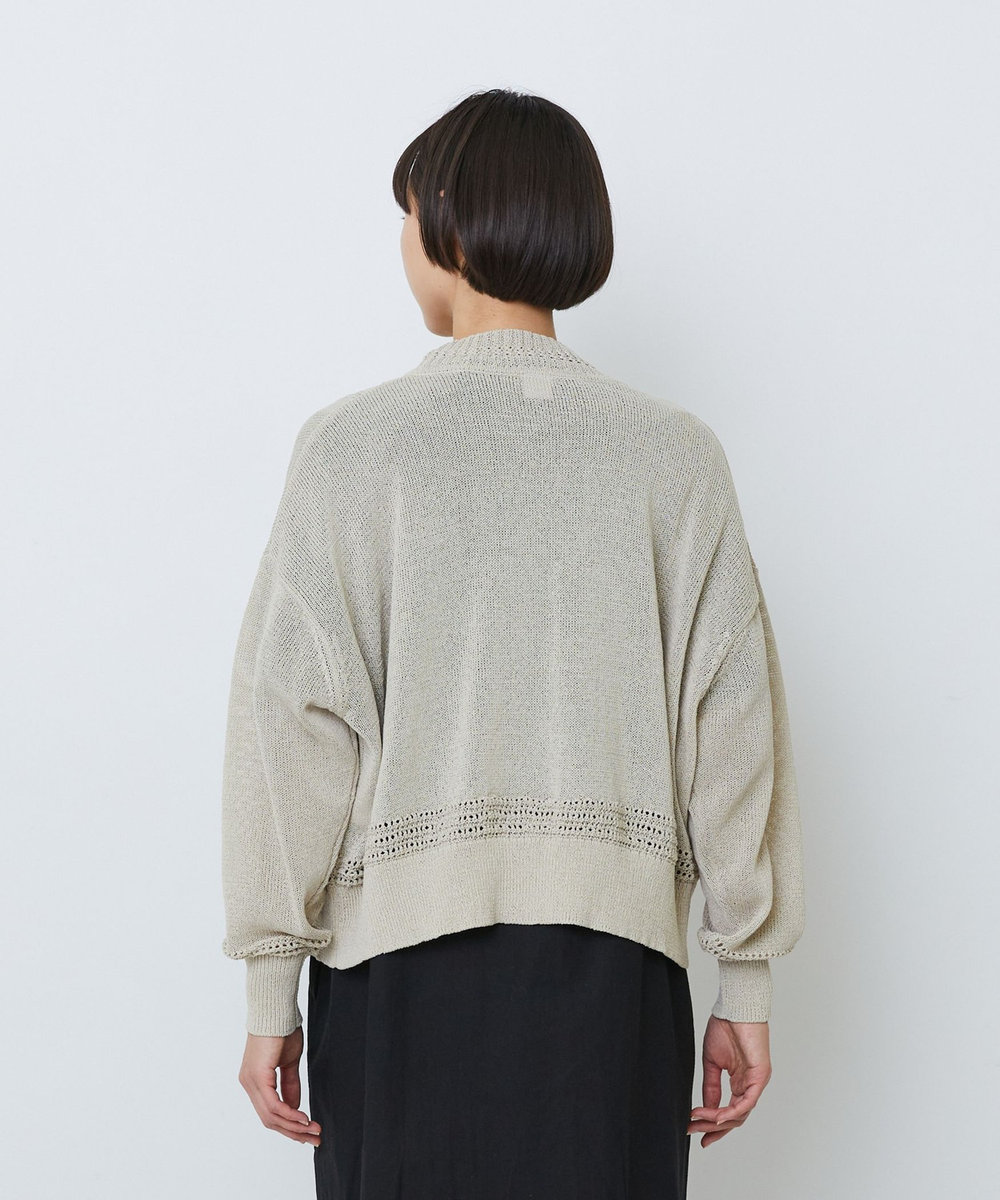 LOISIR エステル和紙透かし柄カーディガン ベージュ