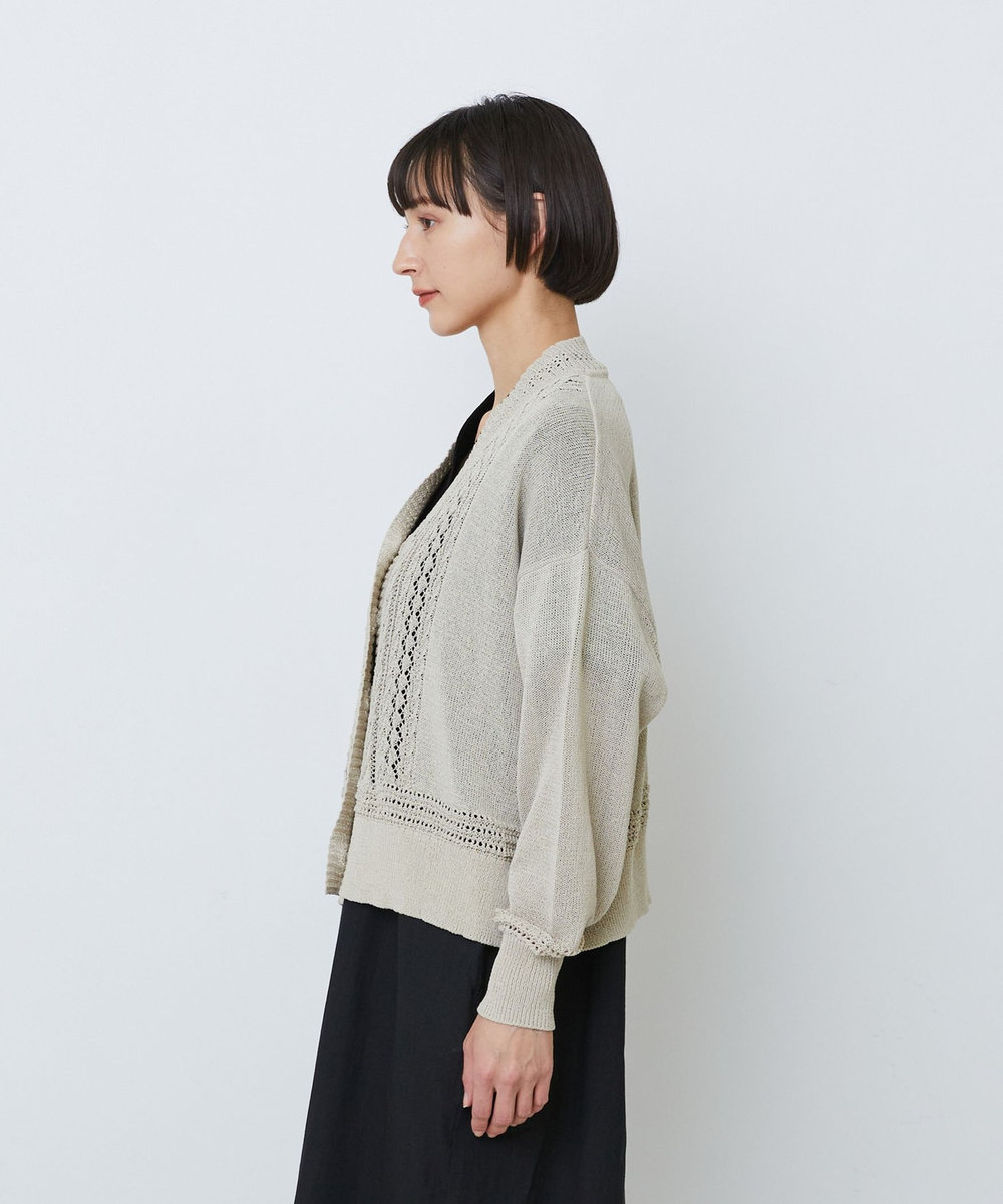 LOISIR エステル和紙透かし柄カーディガン ベージュ