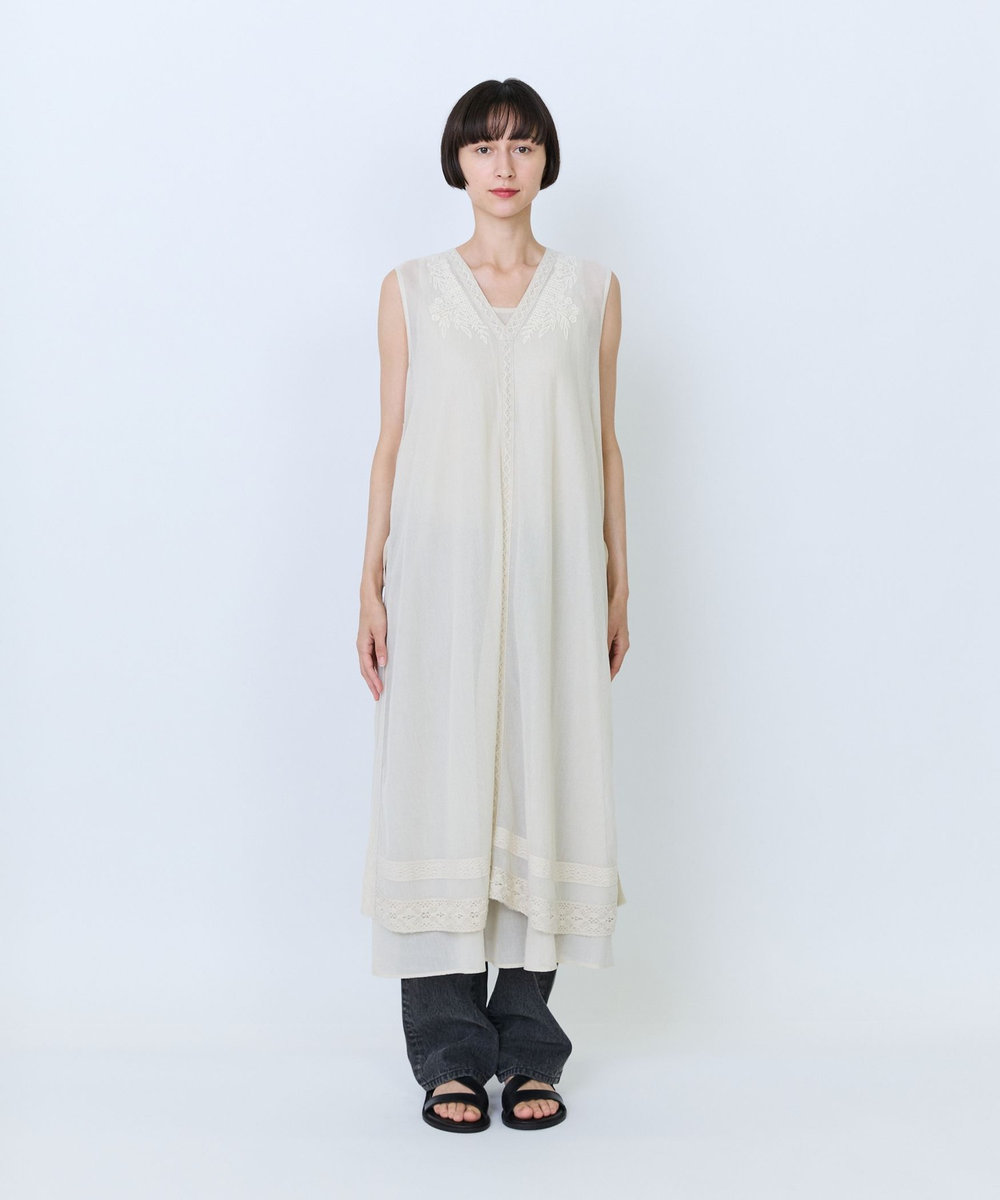 LOISIR 【2WAY】インドコットンチュール刺繍ワンピース ベージュ