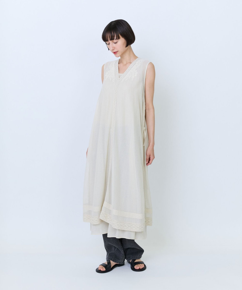 LOISIR 【2WAY】インドコットンチュール刺繍ワンピース ベージュ