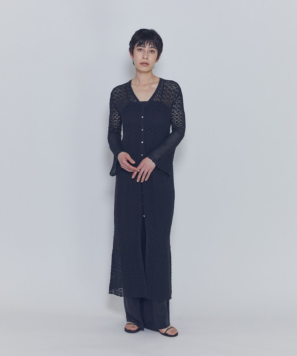 1er Arrondissement クロシェロングニットカーディガン ブラック