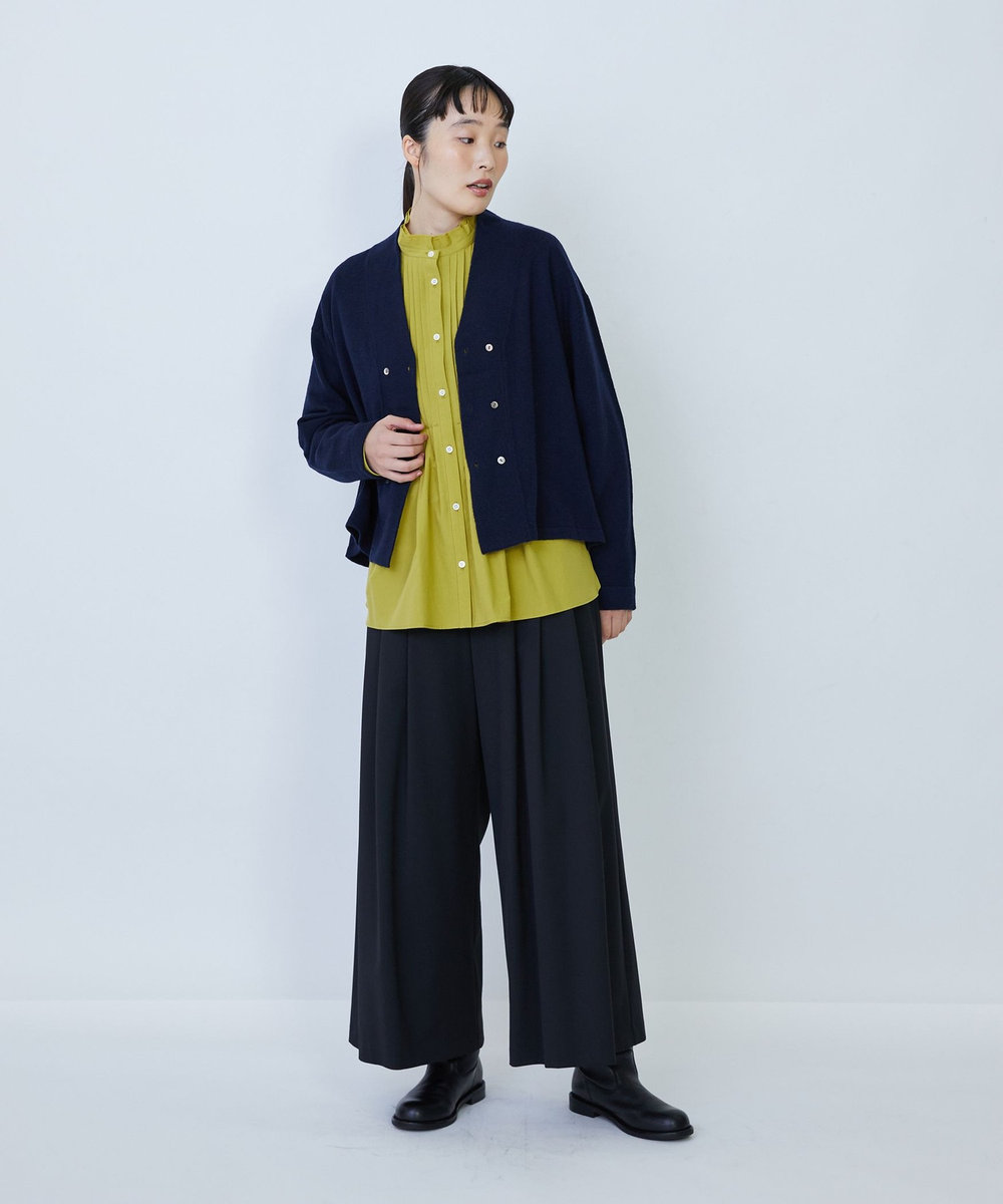 LOISIR ウール天竺ダブル釦カーディガン ネイビー