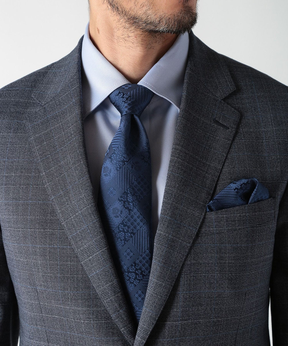 MEN'S BIGI ジオメトリック柄チーフ ネイビー