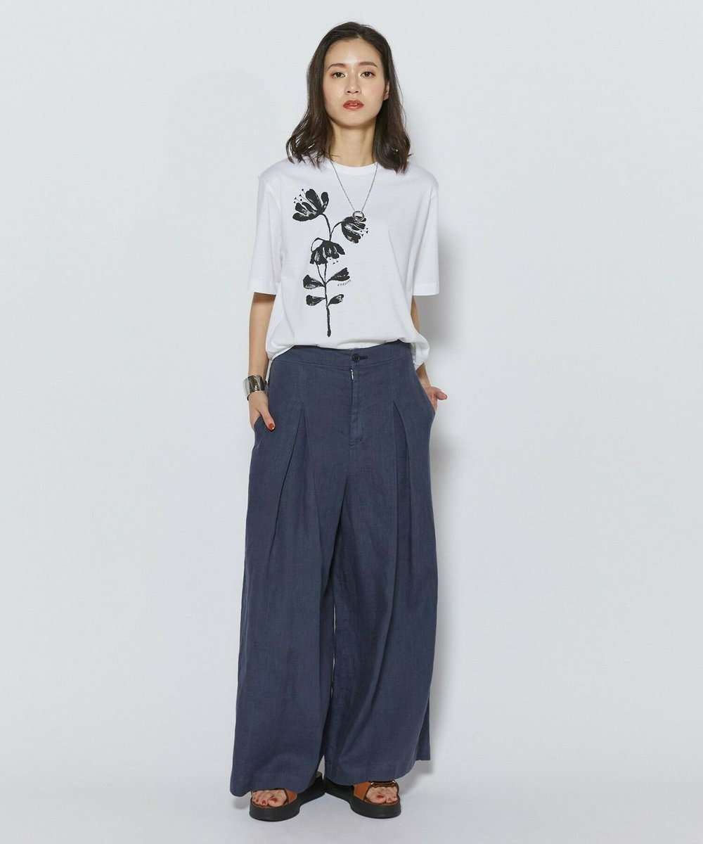 L'EQUIPE フラワー顔料プリントTシャツ ホワイト