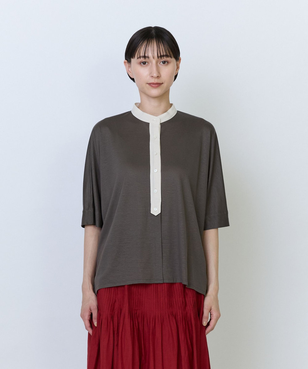 LOISIR リヨセル天竺カーディガンTシャツ カーキ