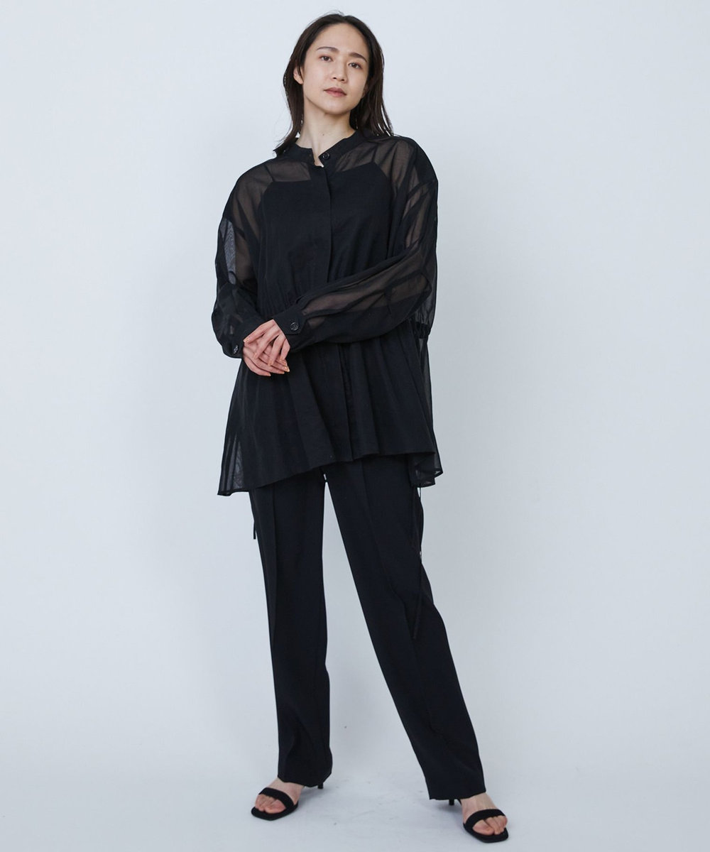 1er Arrondissement バックサテンジョーゼットパンツ ブラック
