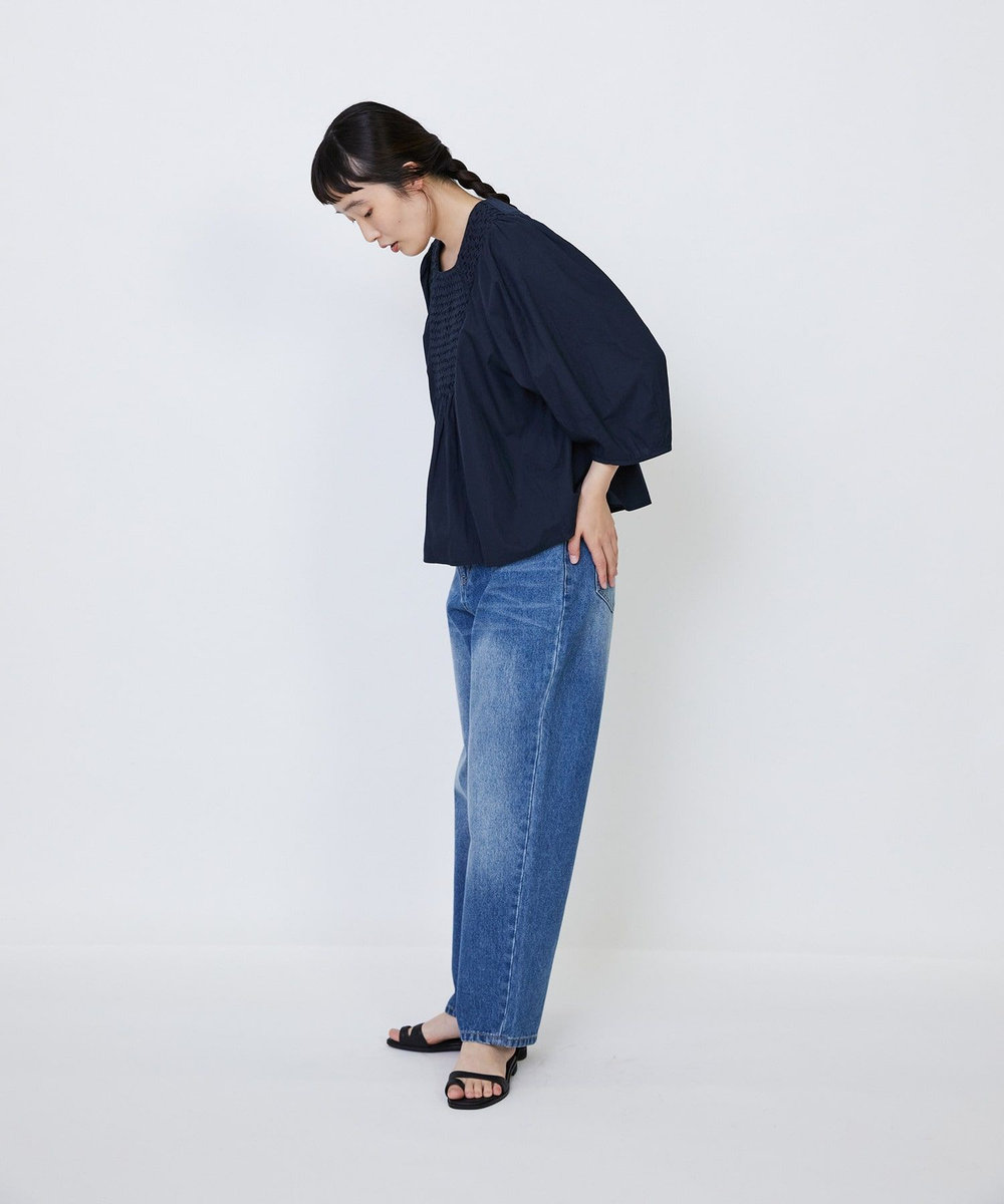 LOISIR インドコットンポプリンハンドスモッキングブラウス ブラック