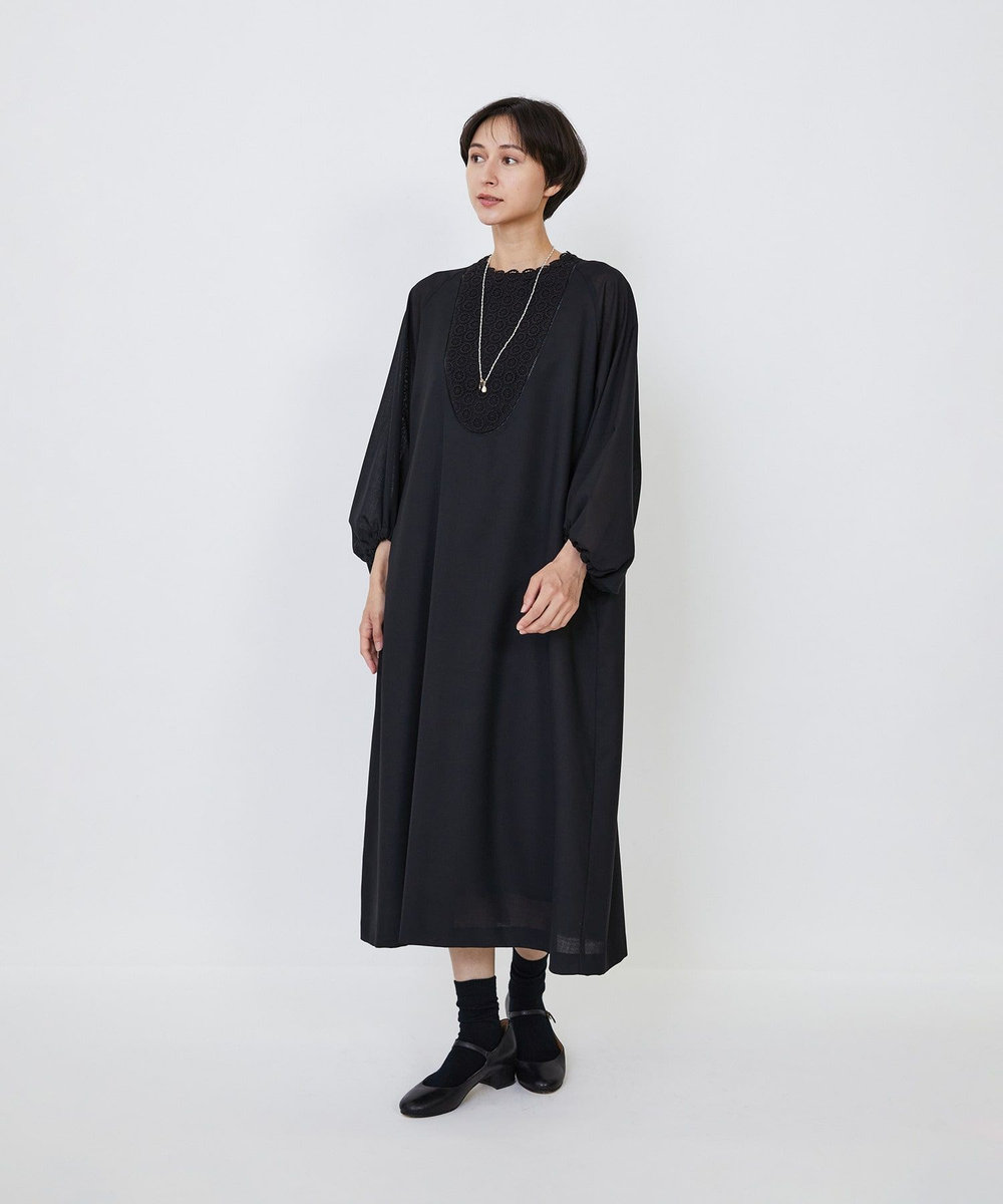 LOISIR 【MTサイズ有り】エステスウールケミカルレース使いワンピース ブラック