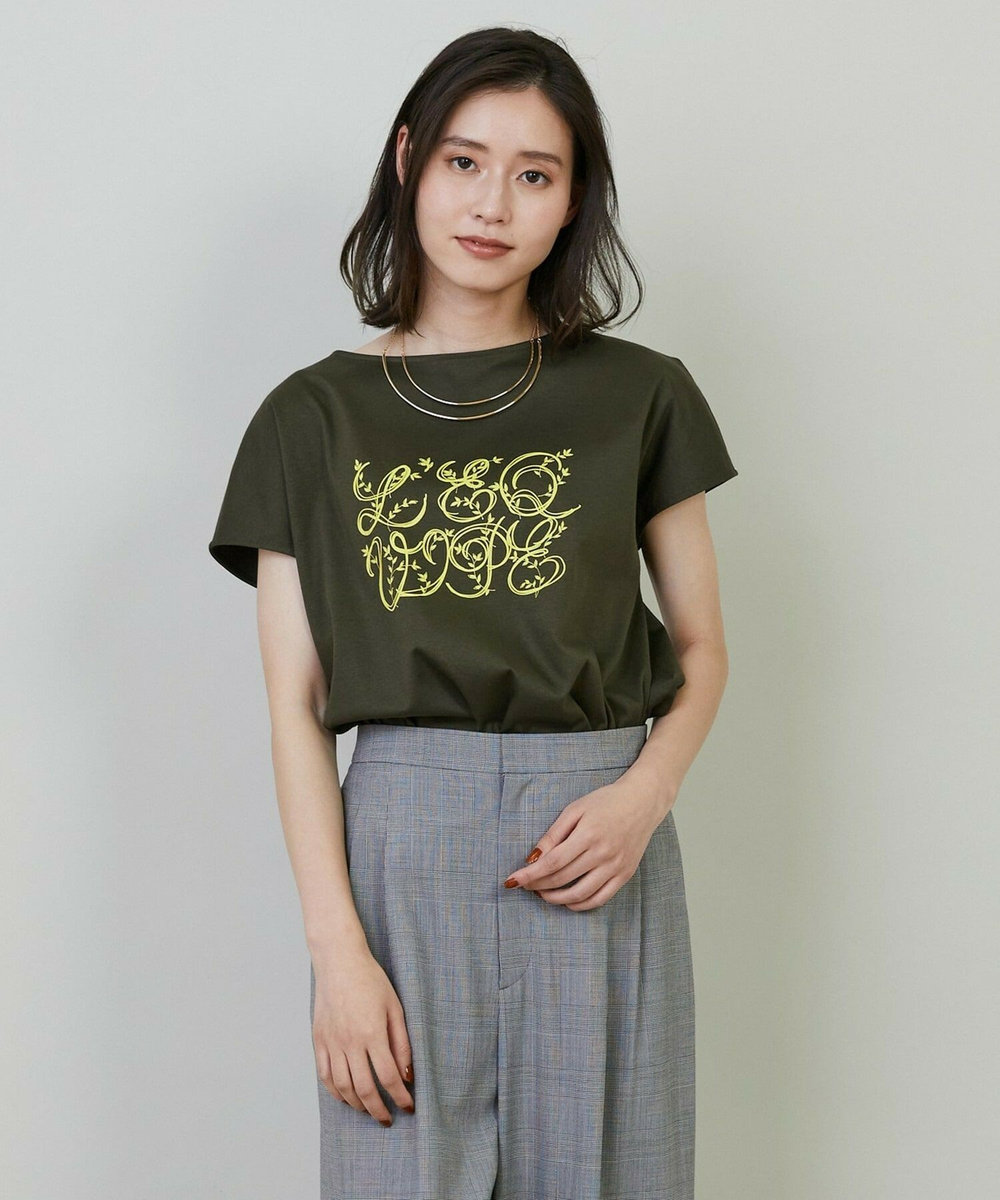 L'EQUIPE コットンスムースロゴTシャツ カーキ