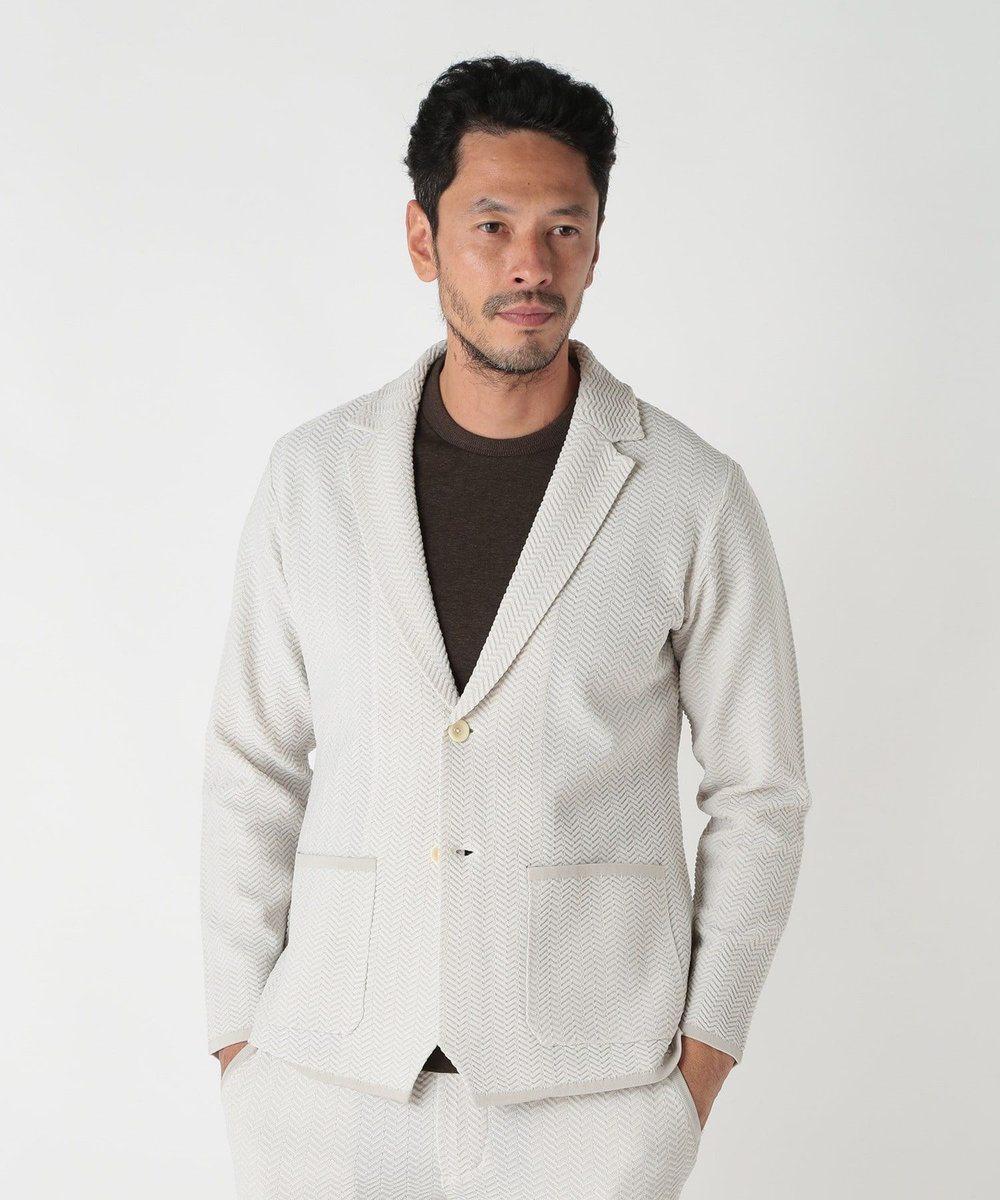 MEN'S BIGI 【ACTIVE TAILOR】ヘリンボーンニットジャケット オフホワイト