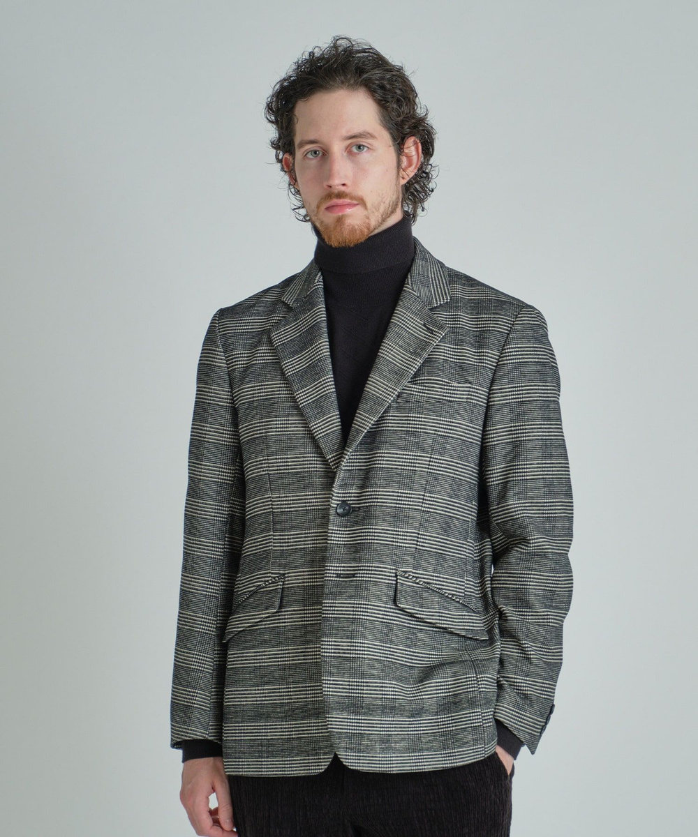 MEN'S BIGI グレンチェックモール テーラードジャケット ブラック