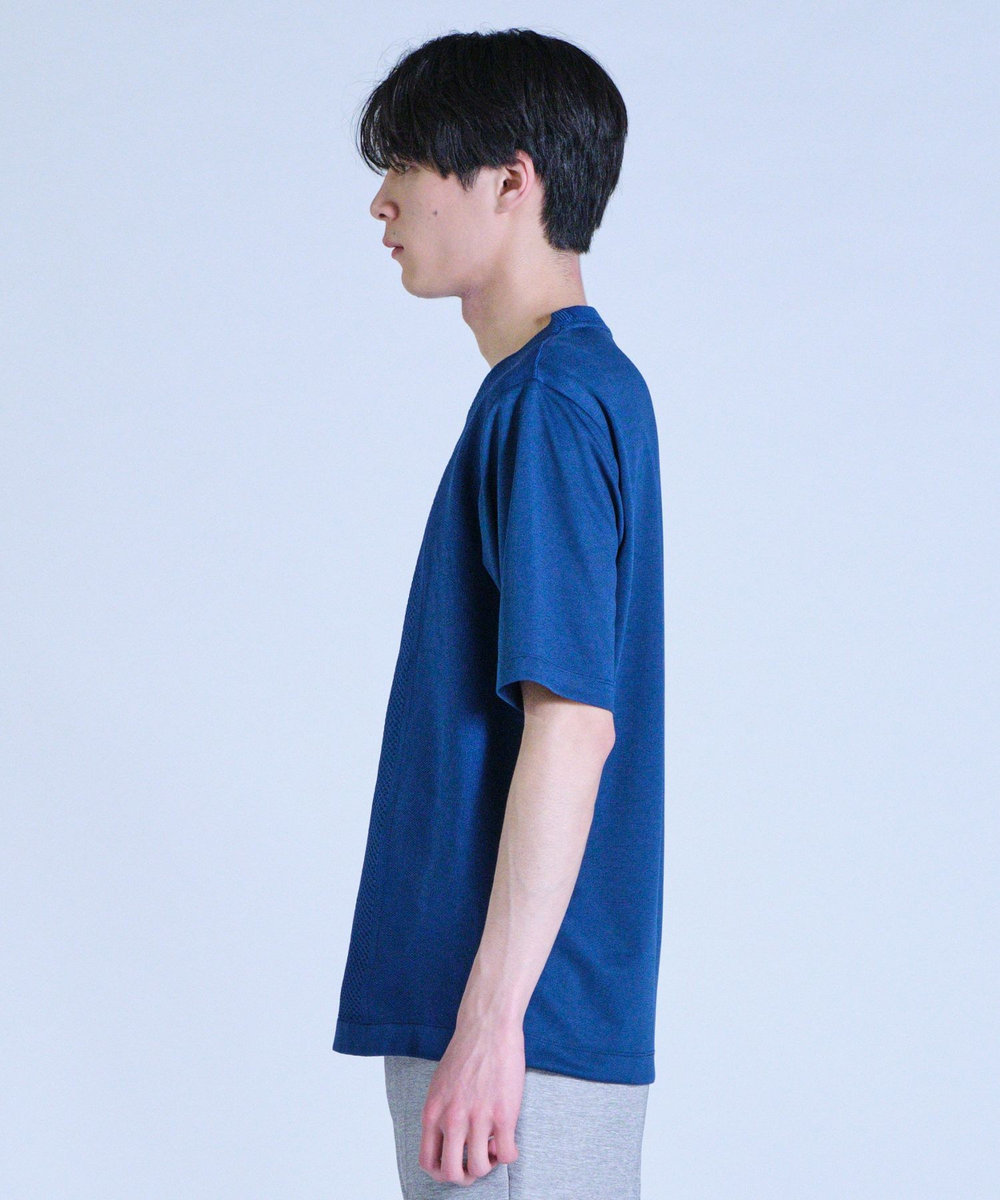 UNION STATION ニット×ポンチコンビハーフスリーブTシャツ＜ストレッチ・マシンウォッシャブル＞ ブルー
