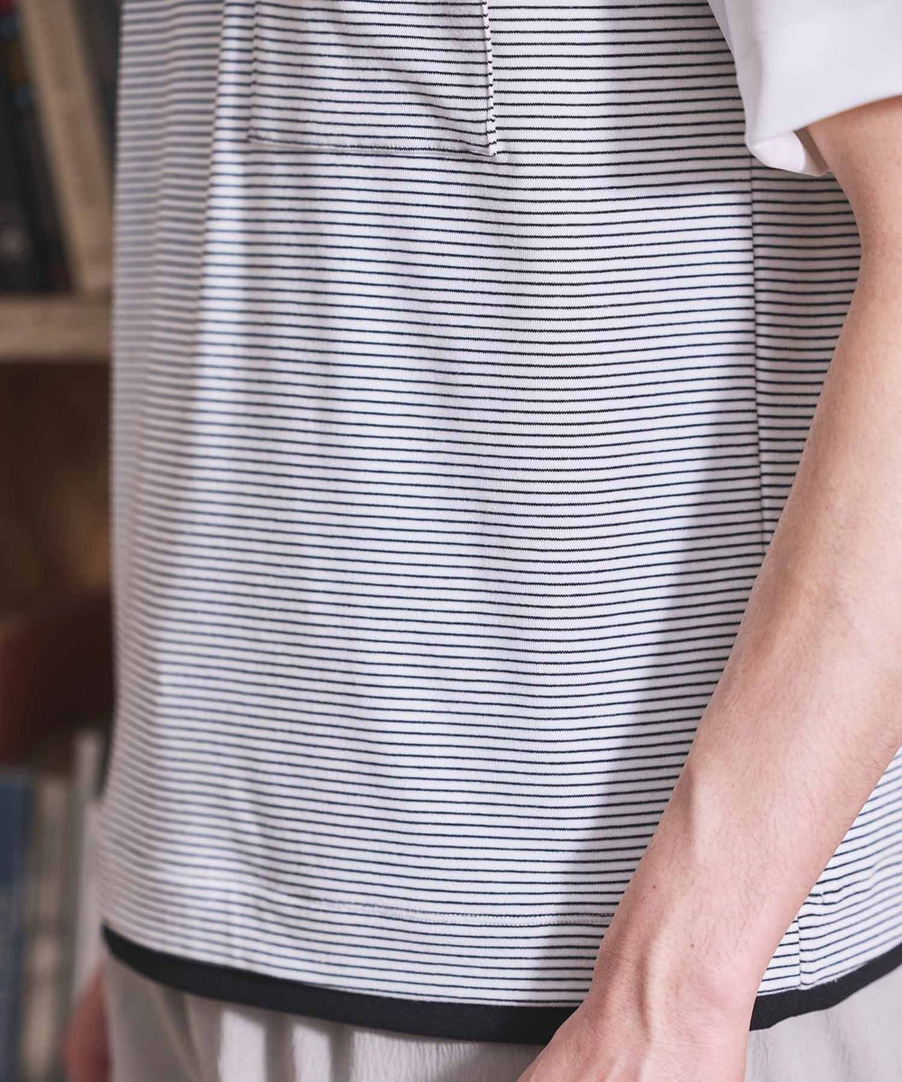 UNION STATION ボーダー天竺×ストレッチカルゼTシャツ ホワイト