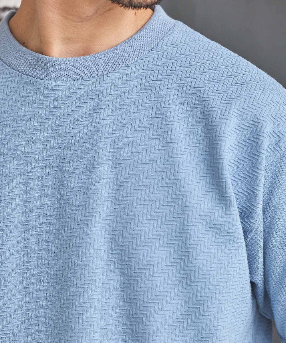 UNION STATION シェブロン柄リンクスジャガードTシャツ サックスブルー