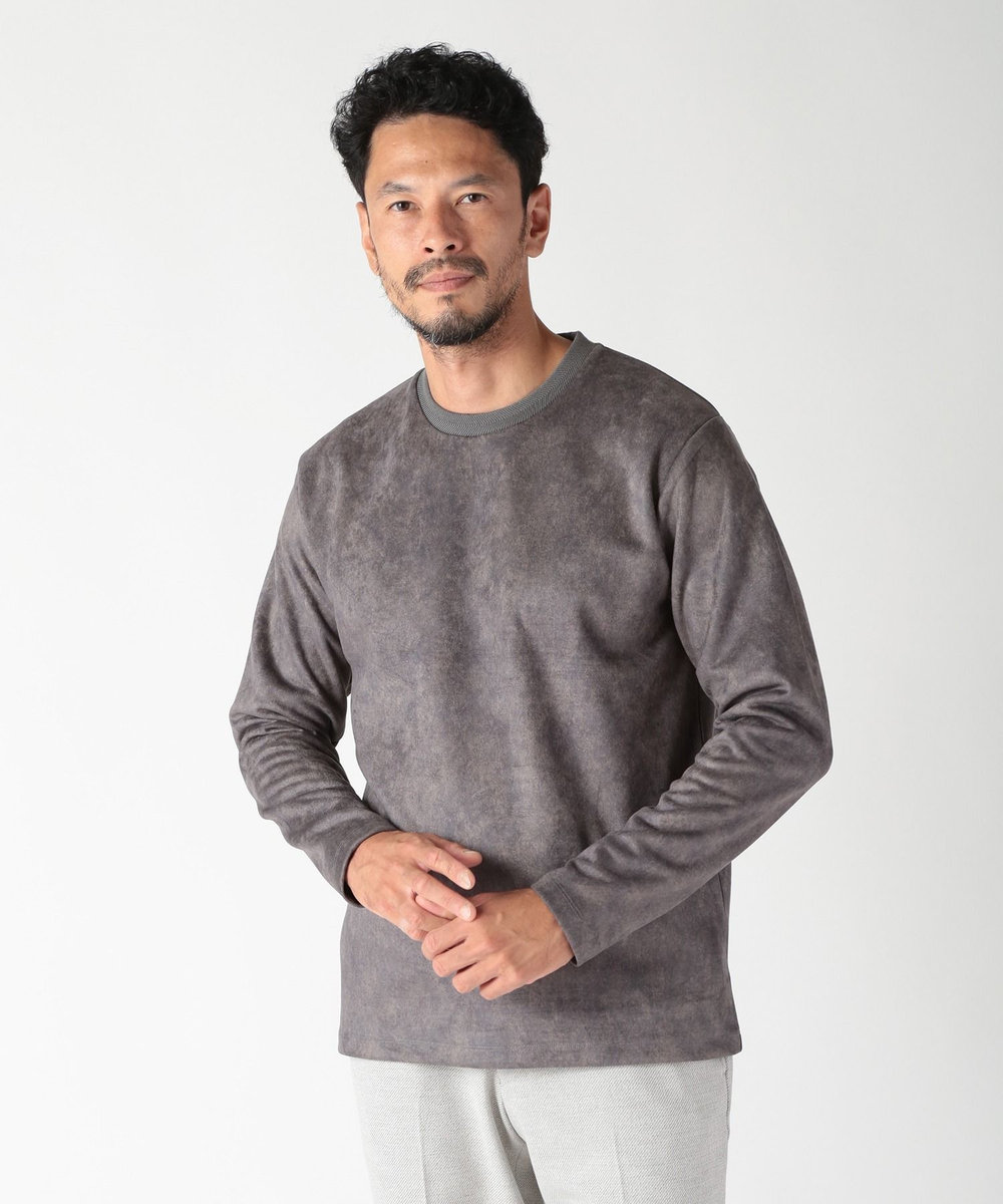 MEN'S BIGI ムラ柄プリントポンチカットソー チャコールグレー