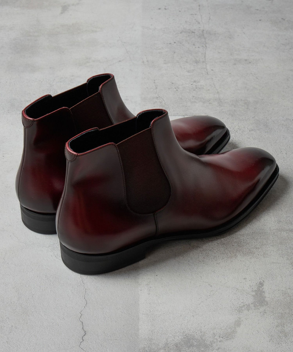 MEN'S BIGI サイドゴアリアルレザーショートブーツ ボルドー