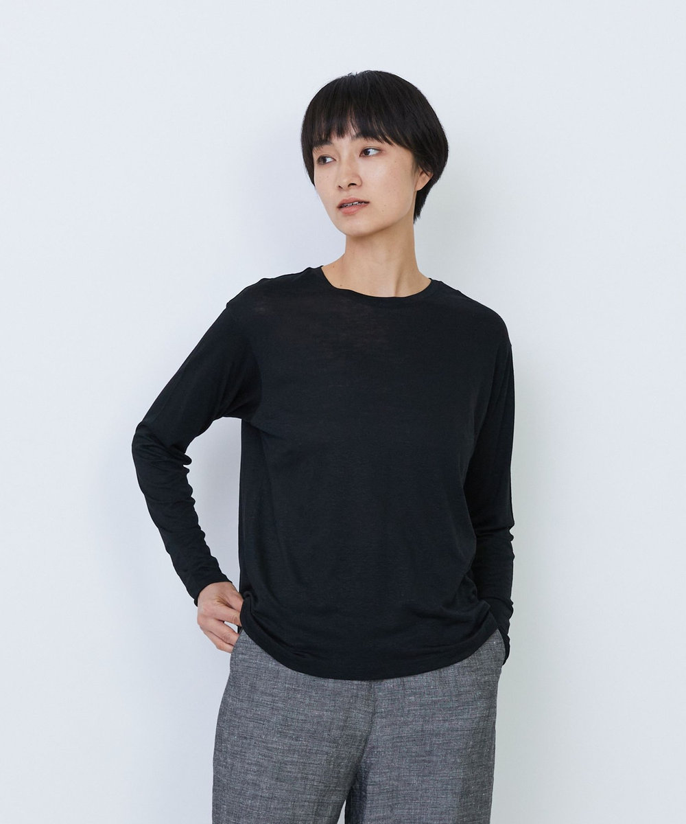 LOISIR リネンレーヨン天竺クルーネックプルオーバー ブラック