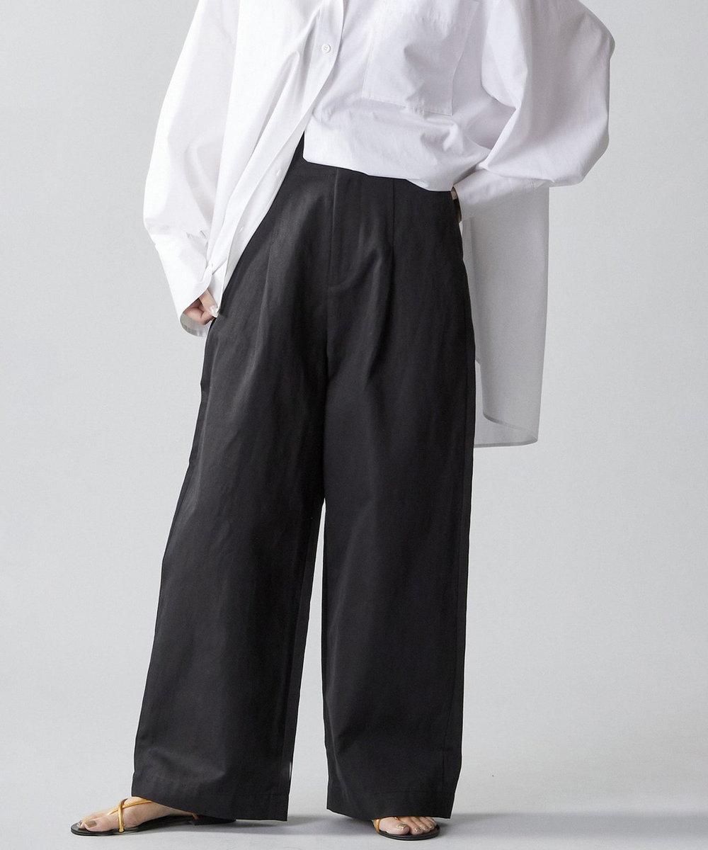 1er Arrondissement コットンヘンプツイルハイウエストパンツ ブラック