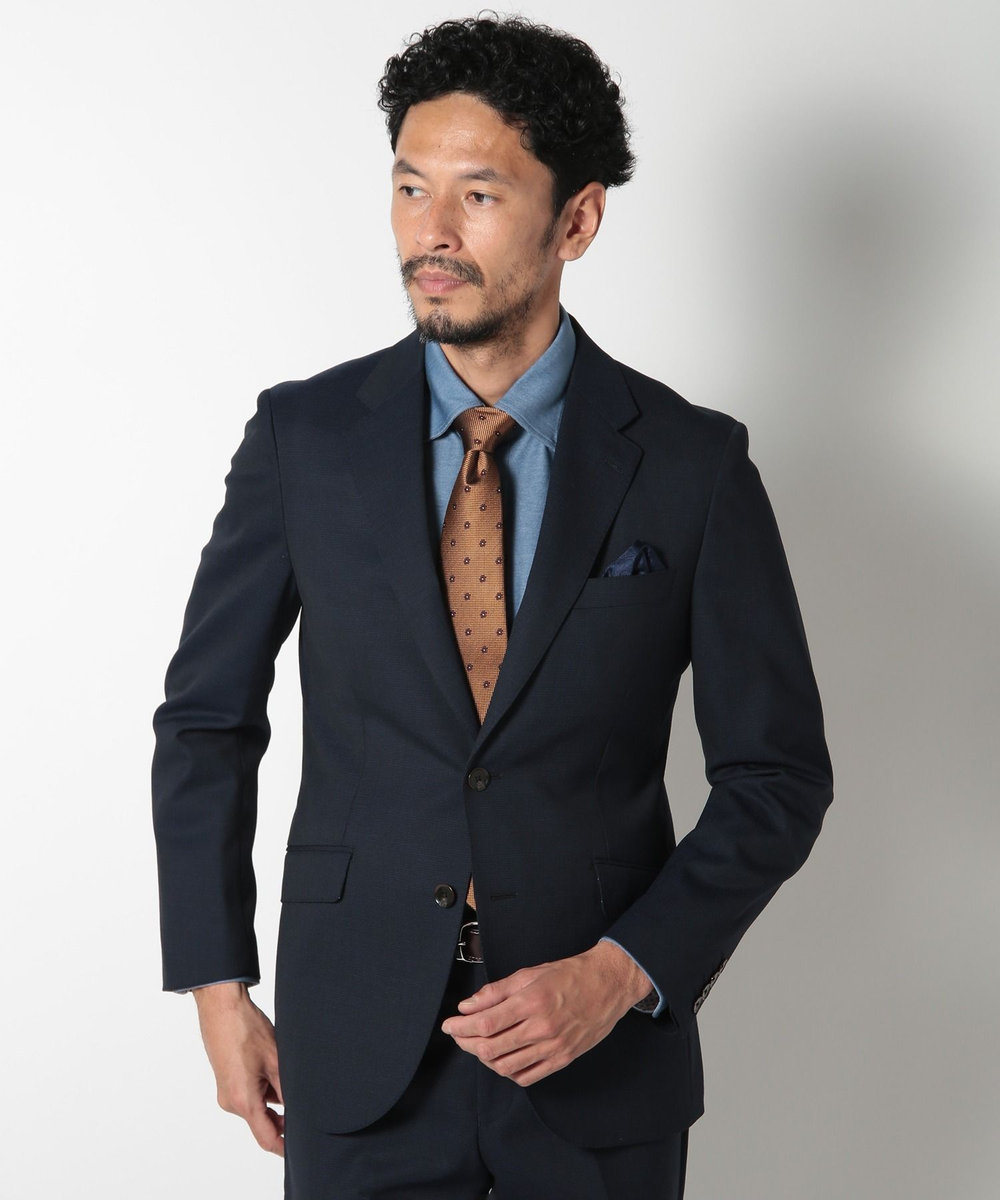 MEN'S BIGI ドビー柄スリムフィットスーツセットアップ ネイビー
