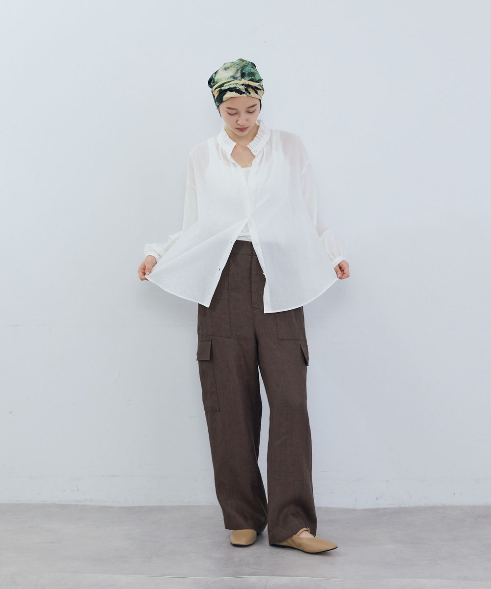 ADIEU TRISTESSE コットンタックフリルカラーブラウス オフホワイト