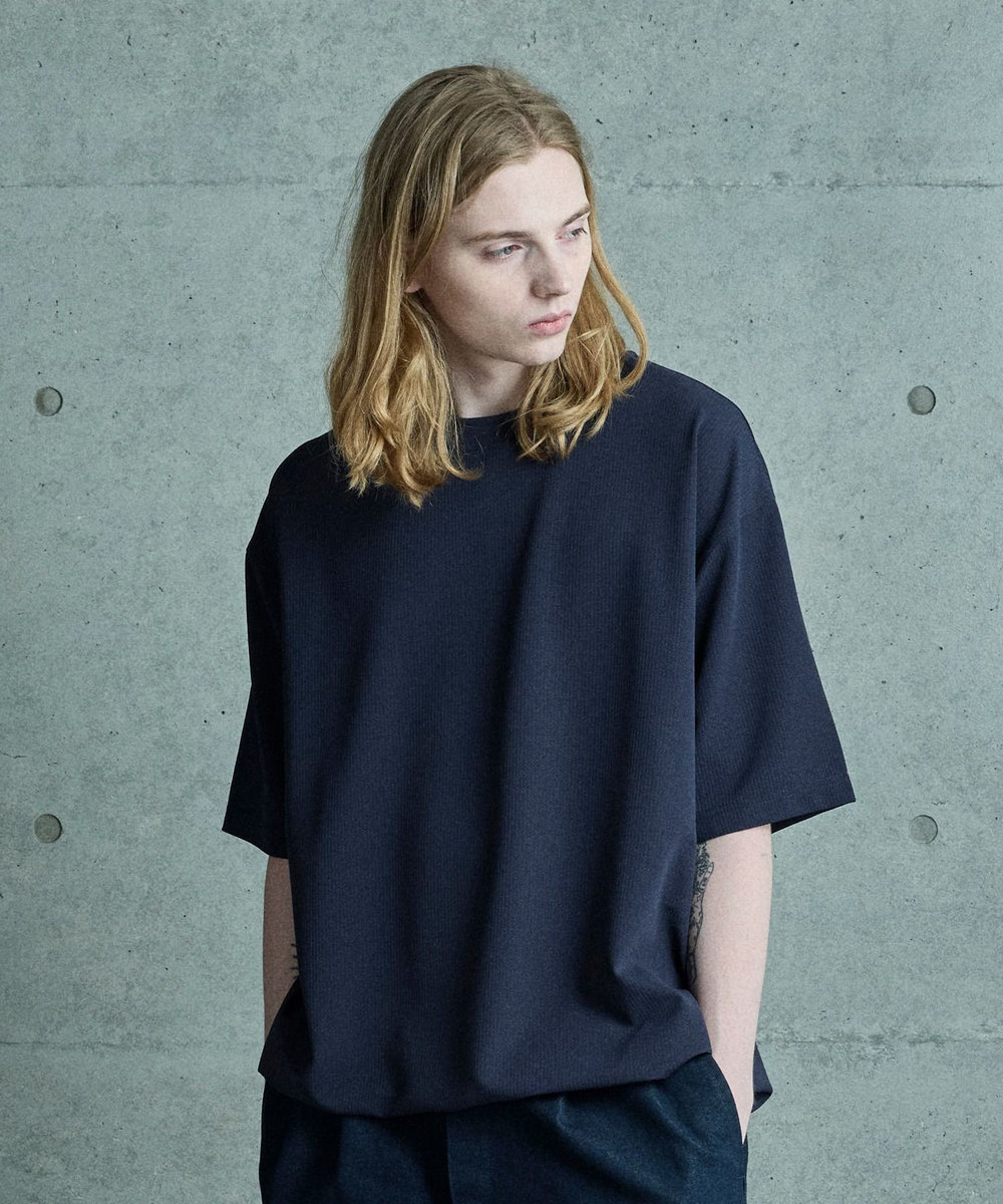 MEN'S BIGI シアサッカー調ルーズフィットTEE ネイビー