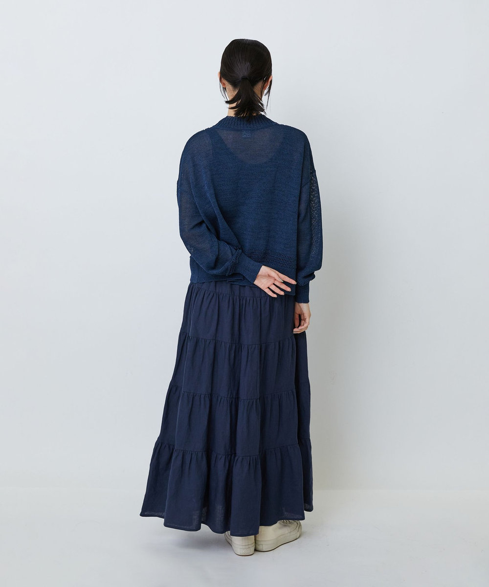 LOISIR エステル和紙透かし柄カーディガン ネイビー