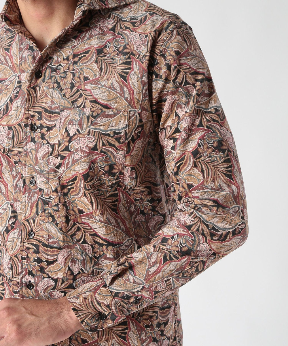 MEN'S BIGI Liberty コーデュロイフラワープリントシャツ ボルドー