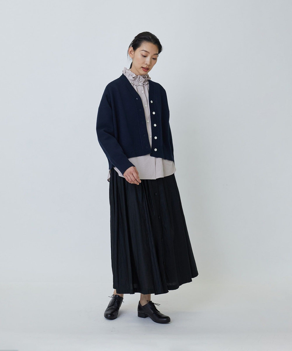LOISIR コットン接結編みショートカーディガン ネイビー