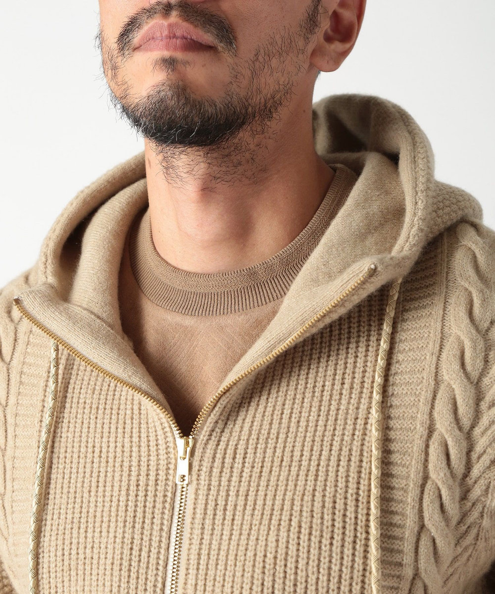 MEN'S BIGI ケーブルニットパーカー ベージュ