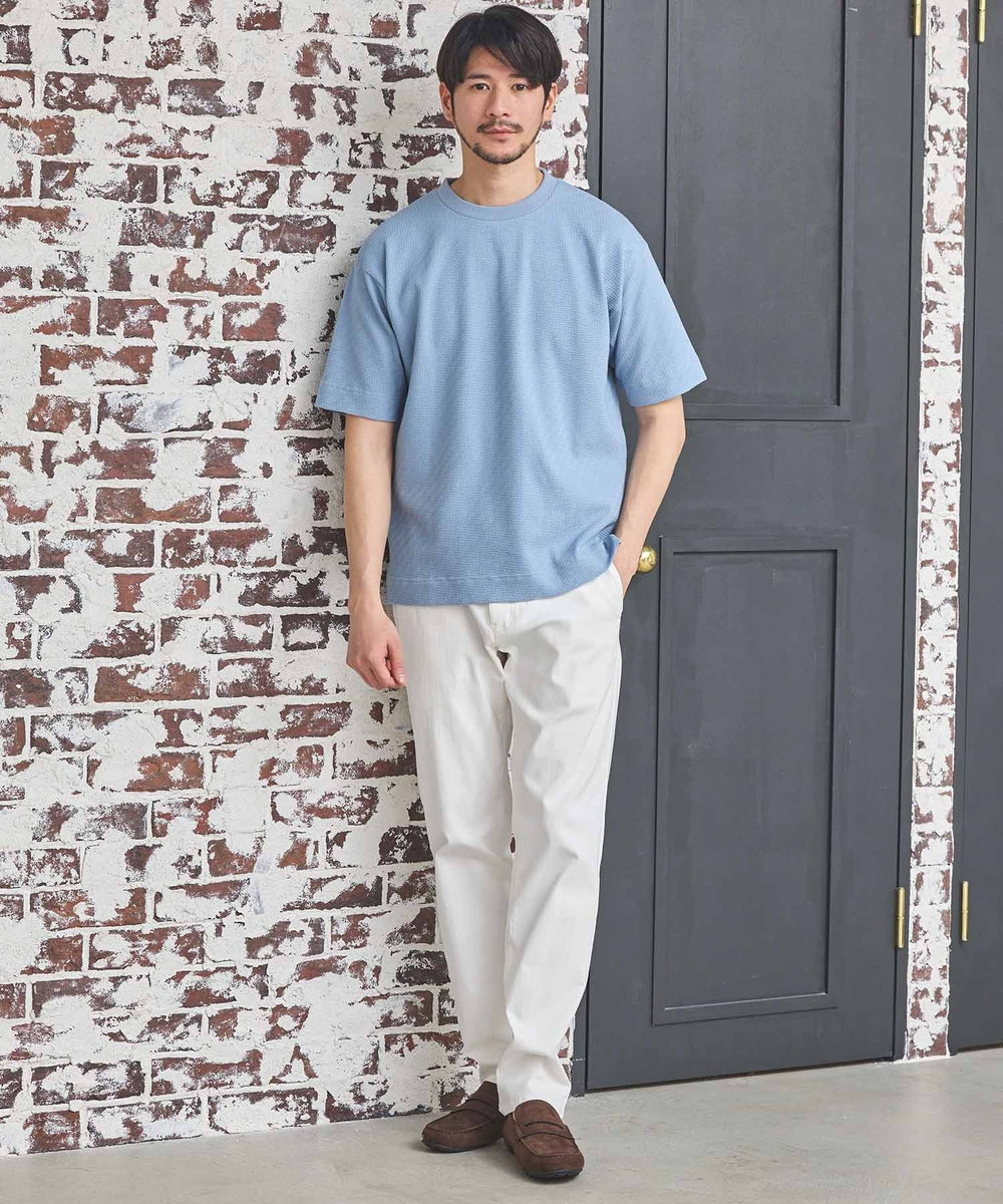 UNION STATION シェブロン柄リンクスジャガードTシャツ サックスブルー
