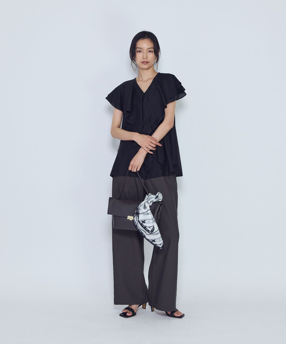 1er Arrondissement シアーダブルラッフル ノースリーブブラウス ブラック