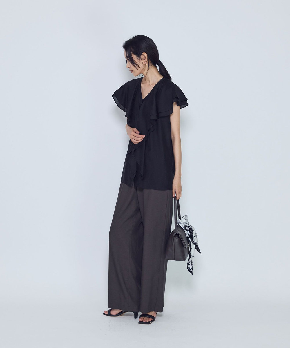 1er Arrondissement シアーダブルラッフル ノースリーブブラウス ブラック