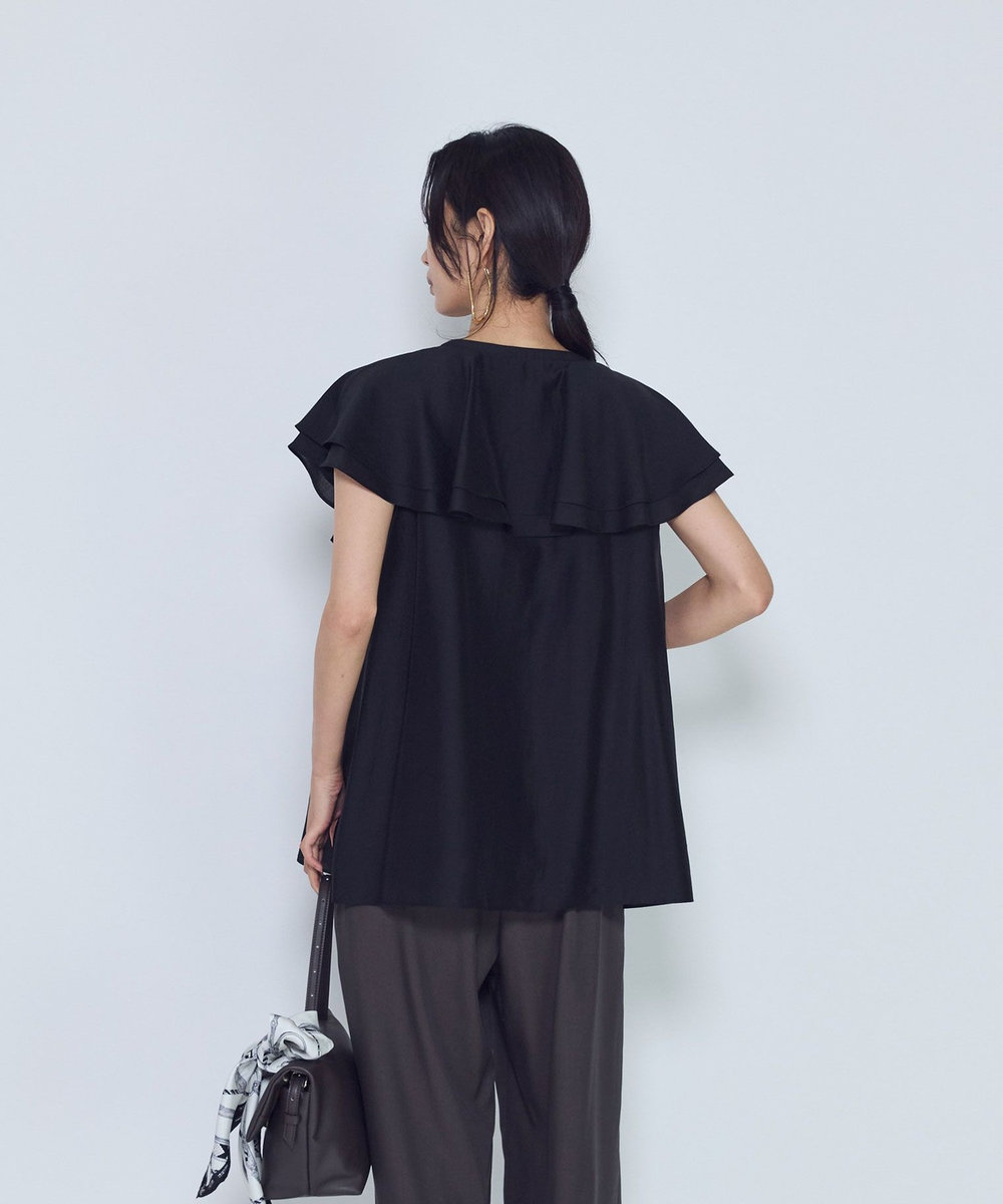 1er Arrondissement シアーダブルラッフル ノースリーブブラウス ブラック
