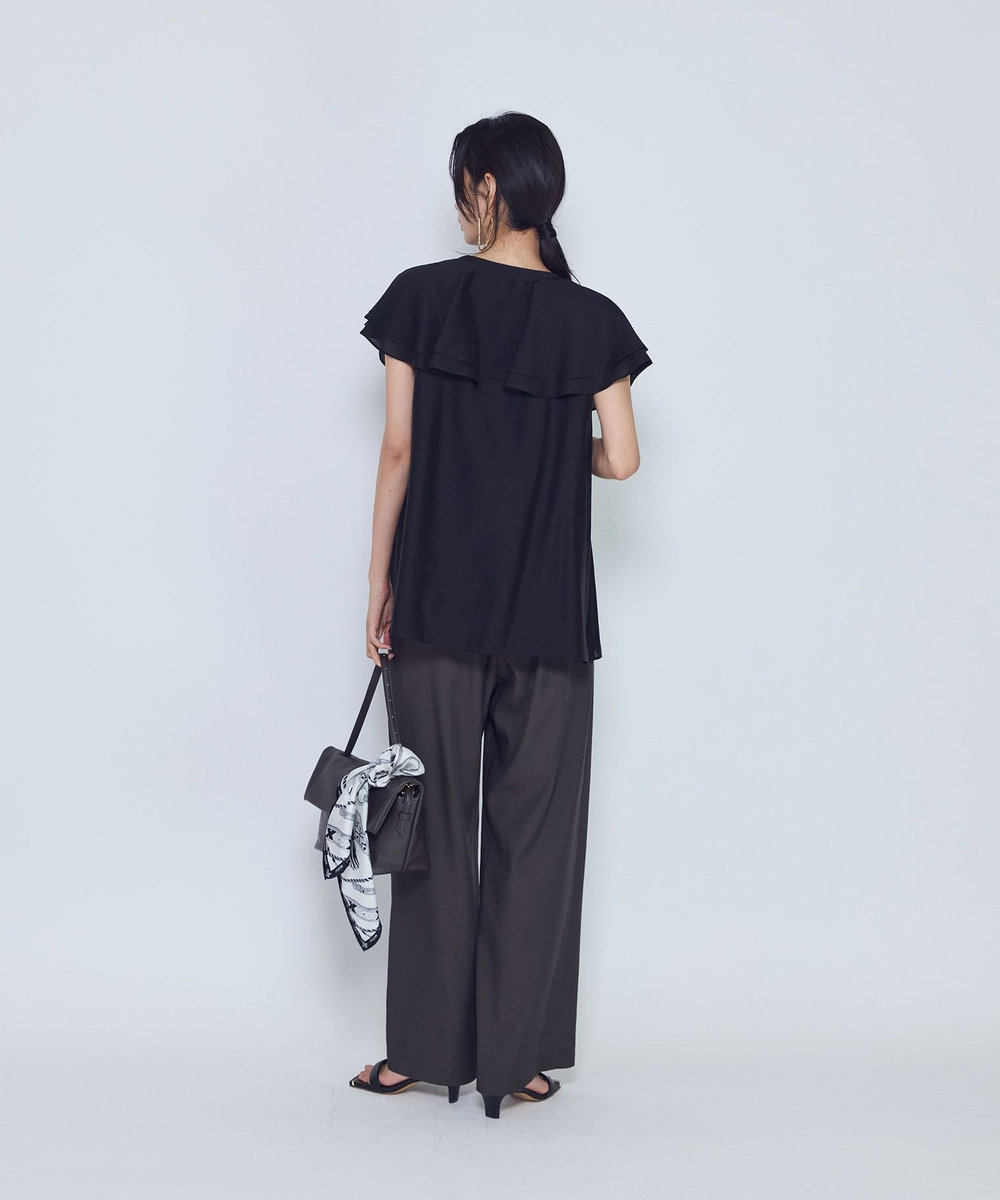 1er Arrondissement シアーダブルラッフル ノースリーブブラウス ブラック