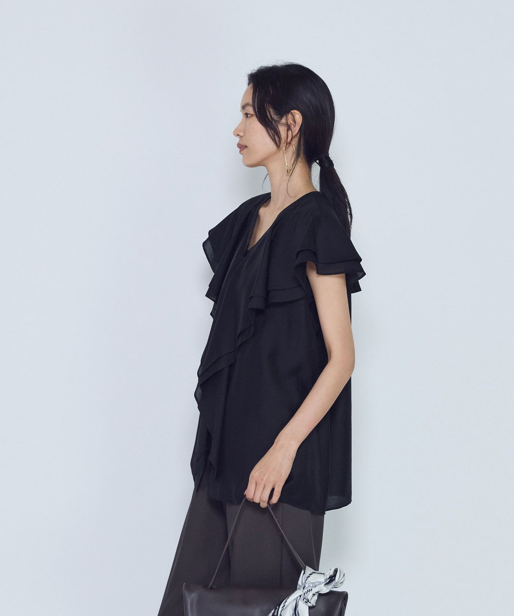 1er Arrondissement シアーダブルラッフル ノースリーブブラウス ブラック