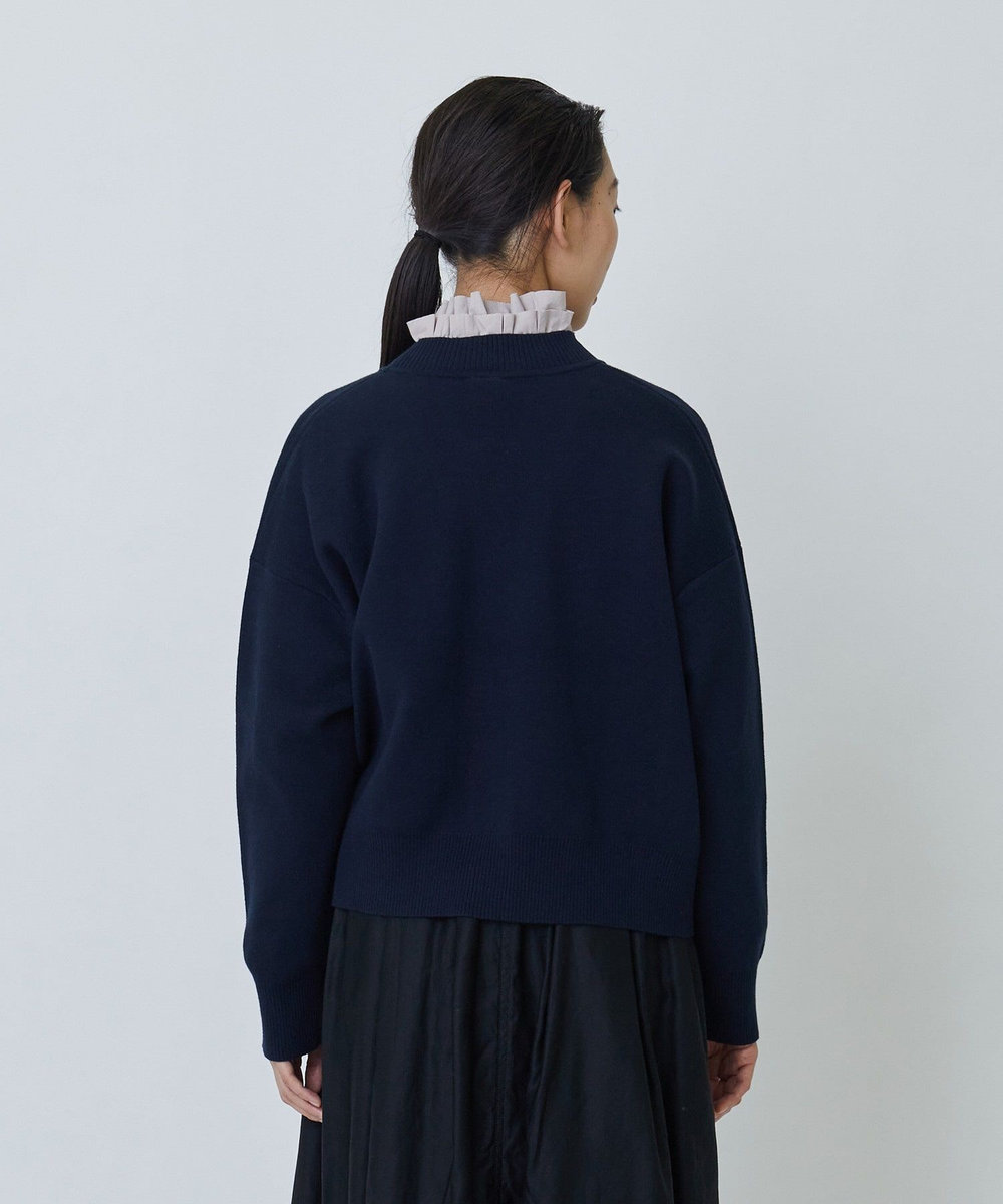 LOISIR コットン接結編みショートカーディガン ネイビー