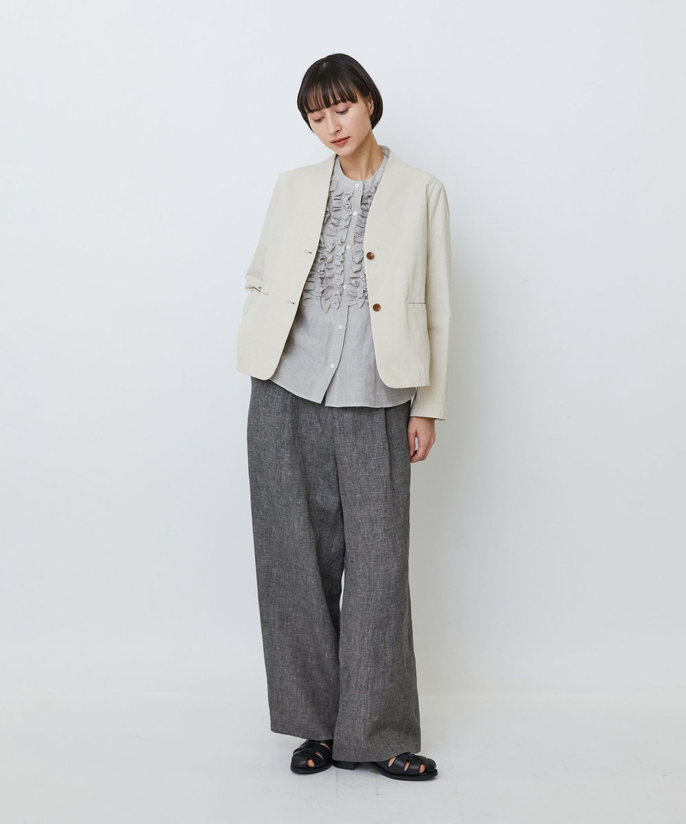 LOISIR 【MTサイズ有り】リネンツイルワイドパンツ ブラック系その他