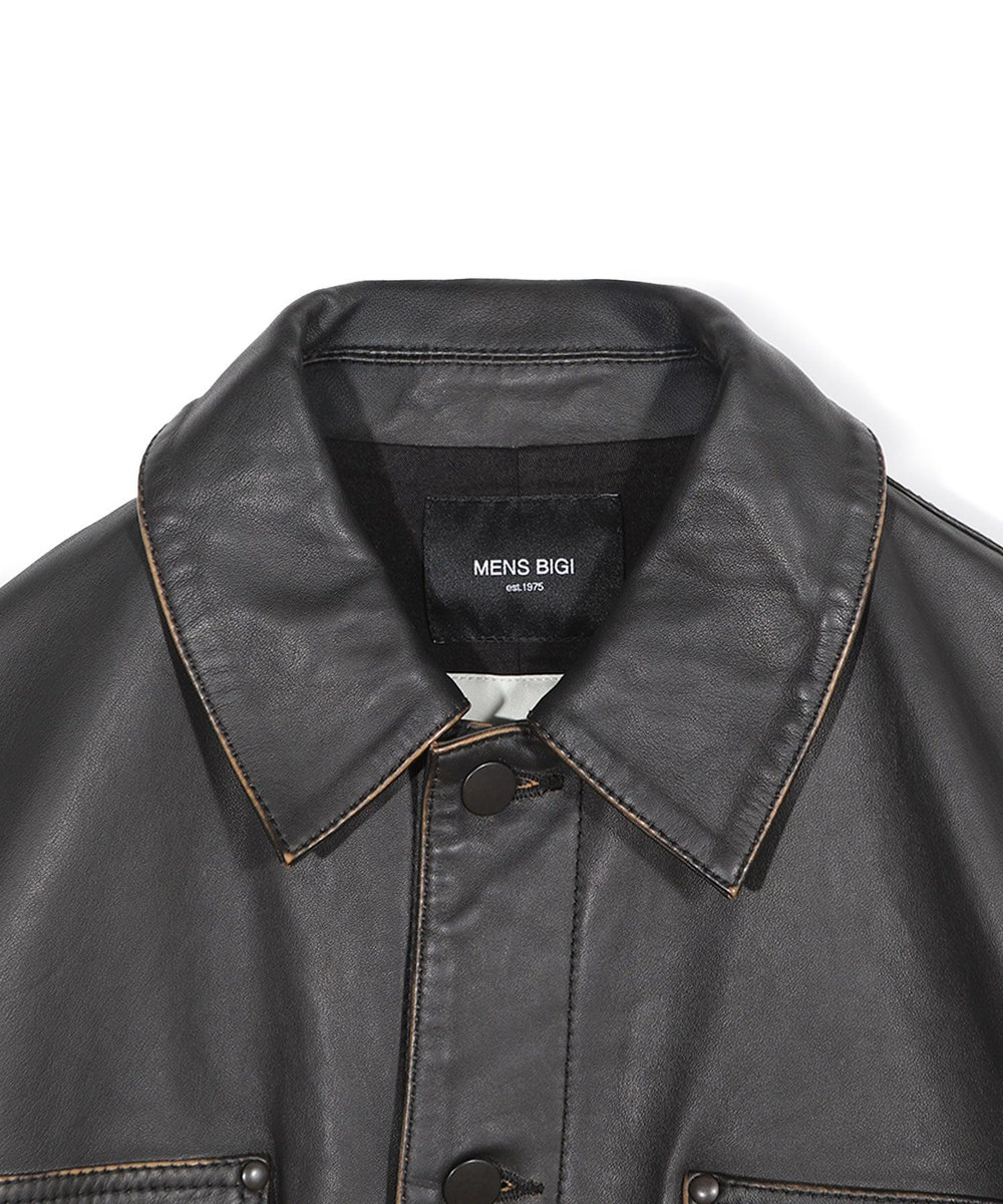 MEN'S BIGI 【JAGROSE/ジャグロース】別注ラムレザーカバーオール ブラック