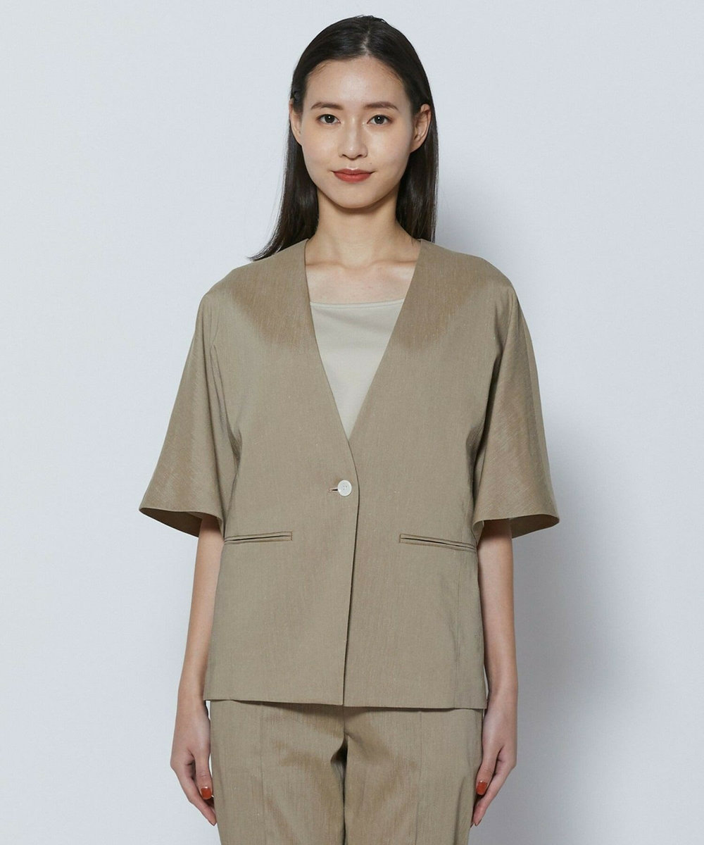 L'EQUIPE COUTURIER ファインリネンクロスジャケット モカ