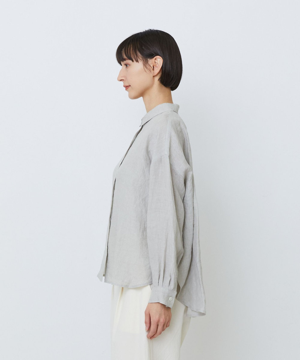 LOISIR グランジリネンボクシーシャツ ライトグレー