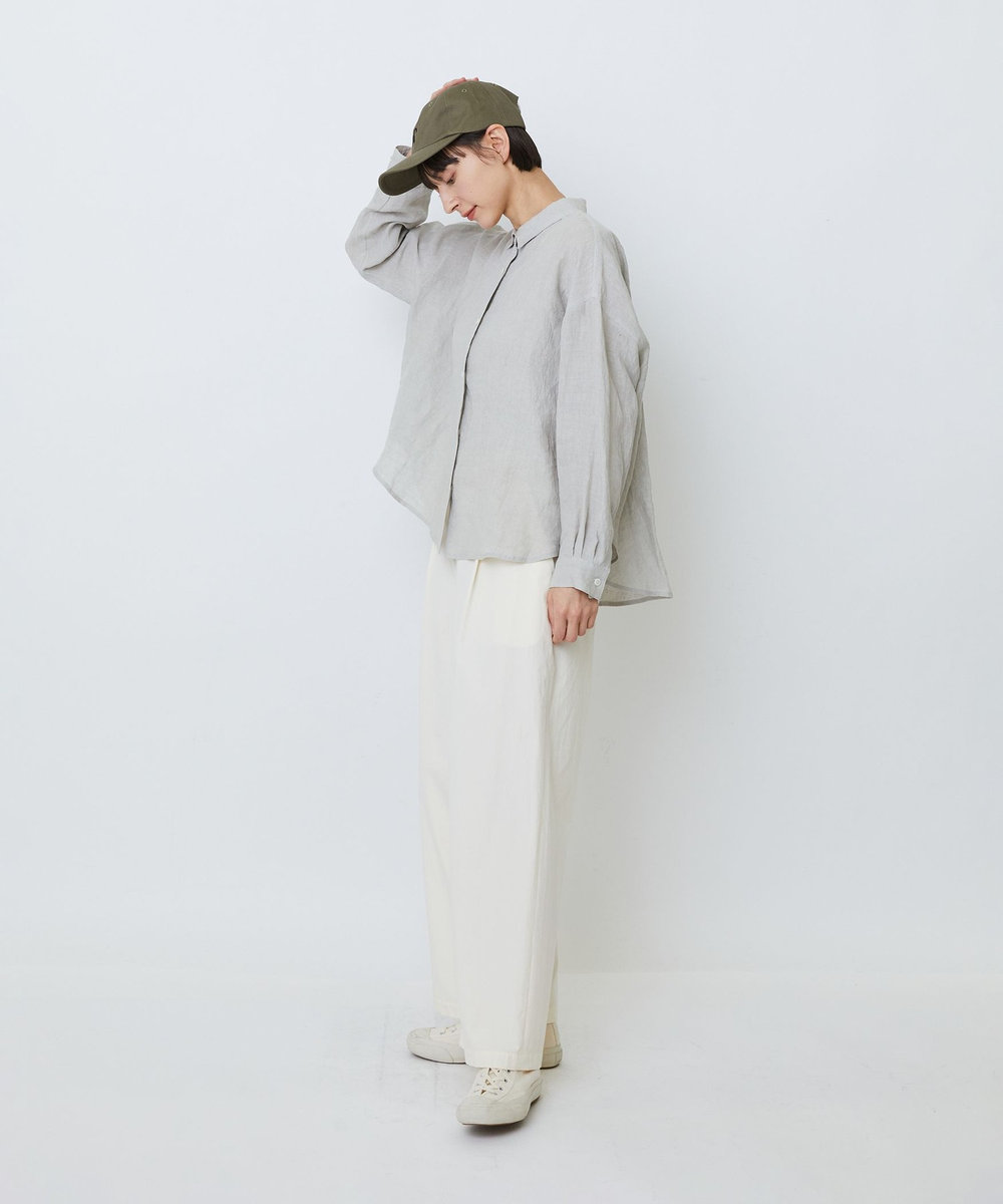 LOISIR グランジリネンボクシーシャツ ライトグレー