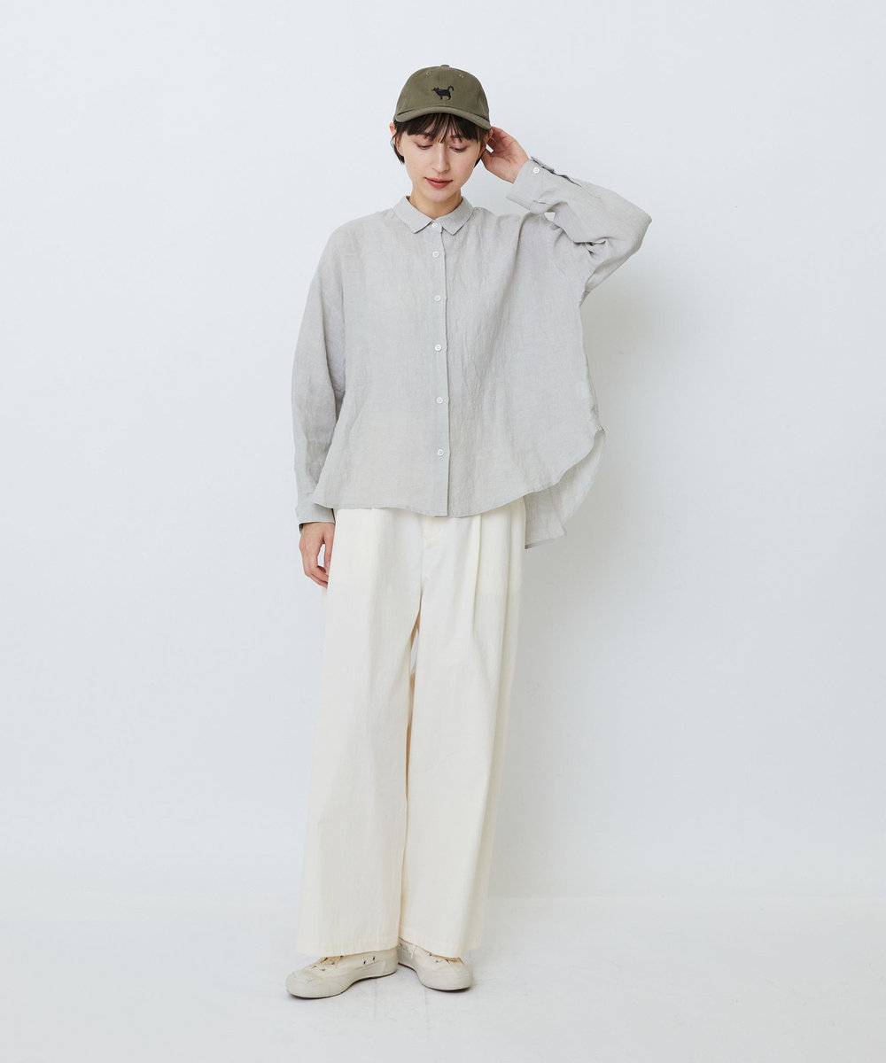 LOISIR グランジリネンボクシーシャツ ライトグレー