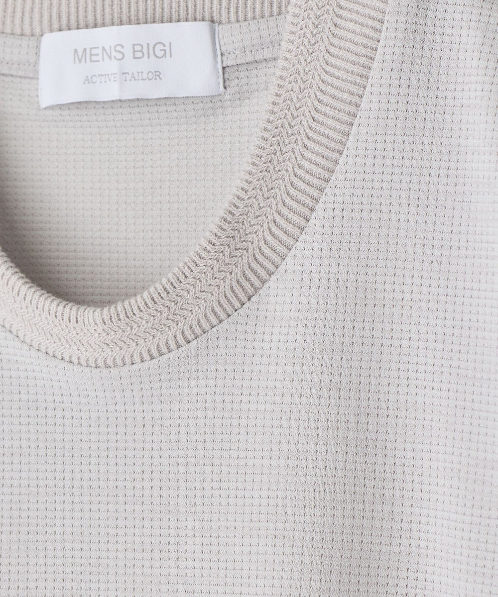 MEN'S BIGI 東レPrimeflex 麻調ドットメッシュ クルーネックTシャツ＜吸水速乾/通気性＞ グレー
