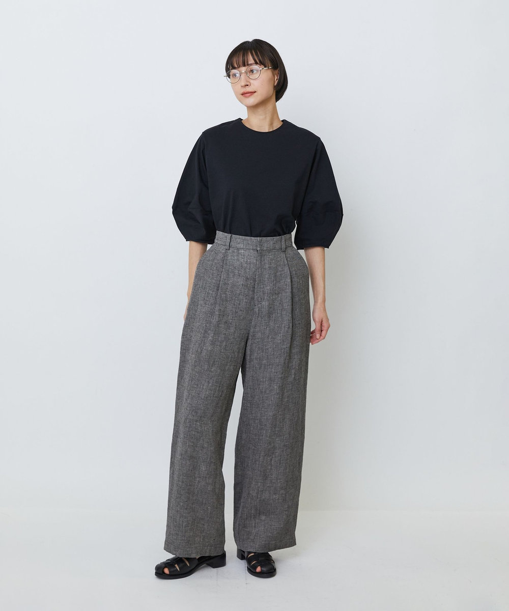 LOISIR 【MTサイズ有り】リネンツイルワイドパンツ ブラック系その他