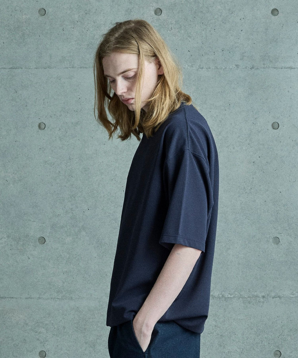 MEN'S BIGI シアサッカー調ルーズフィットTEE ネイビー