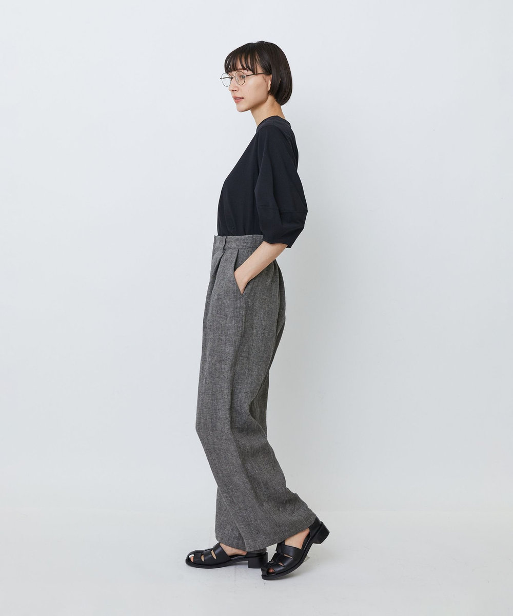 LOISIR 【MTサイズ有り】リネンツイルワイドパンツ ブラック系その他